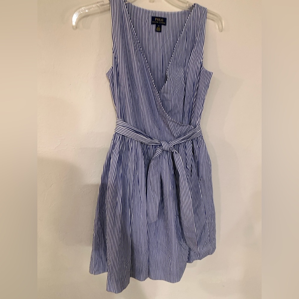 Polo by Ralph Lauren Navy and White Striped Wrap Short Mini Dress Size 14